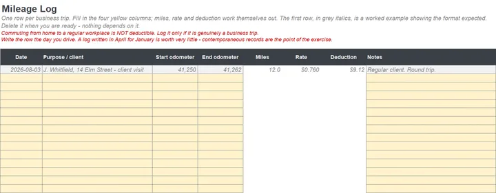 Mileage Log & Deduction Tracker