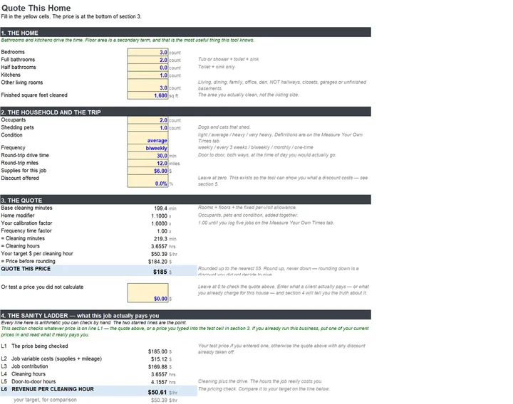 Residential Cleaning Price Calculator